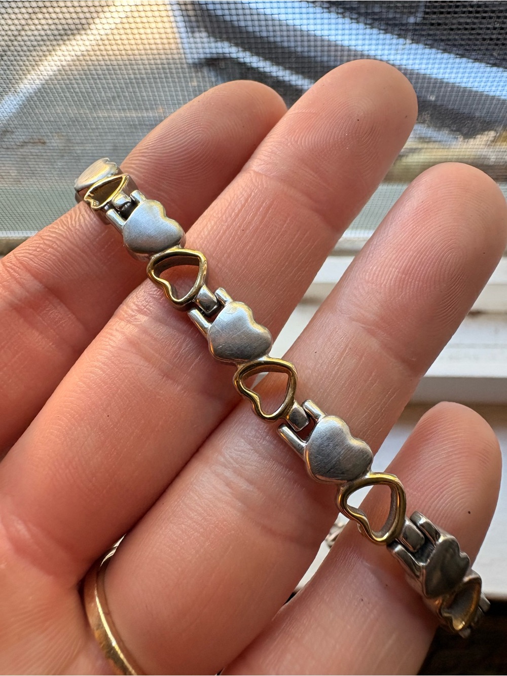 SSS Signed Silver and Gold Stainless Heart Magnet Bracelet